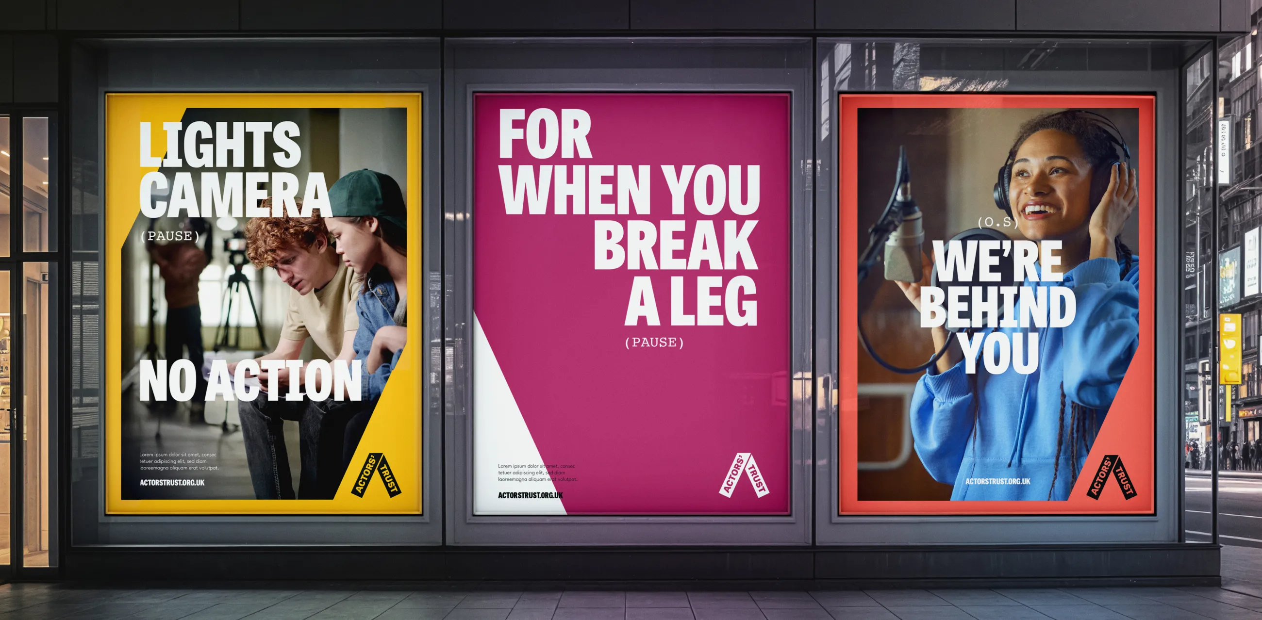 Actors' Trust long billboard showing the variety of work that they do