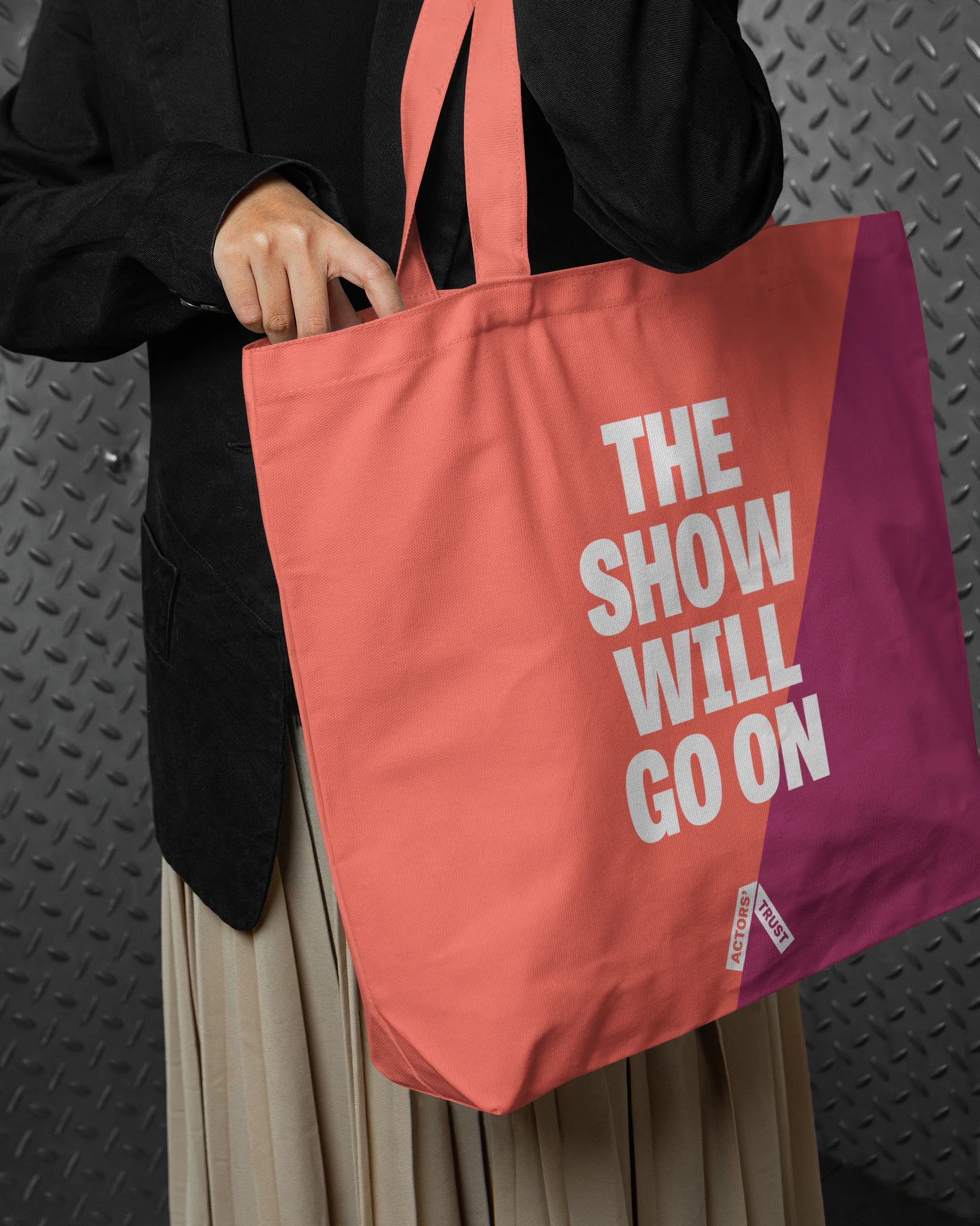 Actors' Trust tote bag saying 'The show will go on'